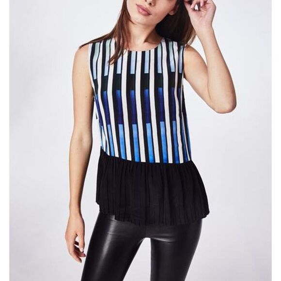 Nicole Miller Artelier Sleeveless Striped Piano Key Pleated Pleated Blouse Small - Picture 1 of 3